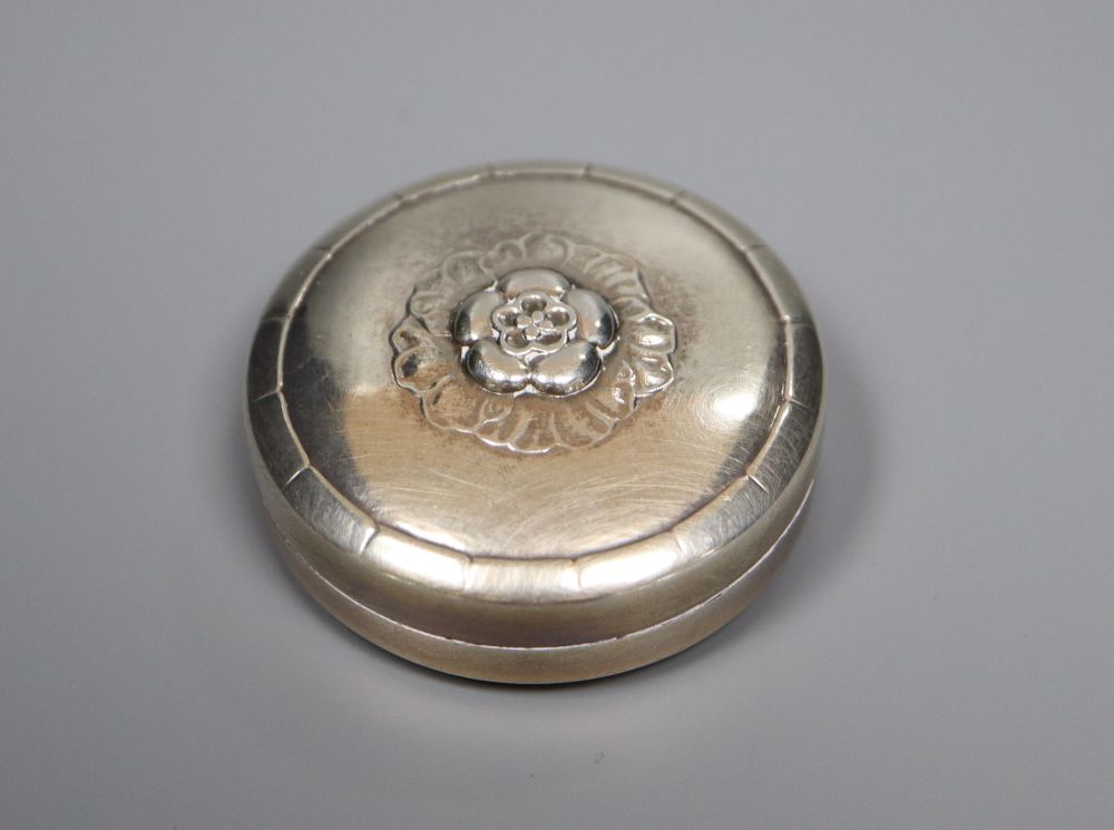 A Georg Jensen sterling silver circular pill box and cover, design no. 79C, 47mm, 28.7 grams.